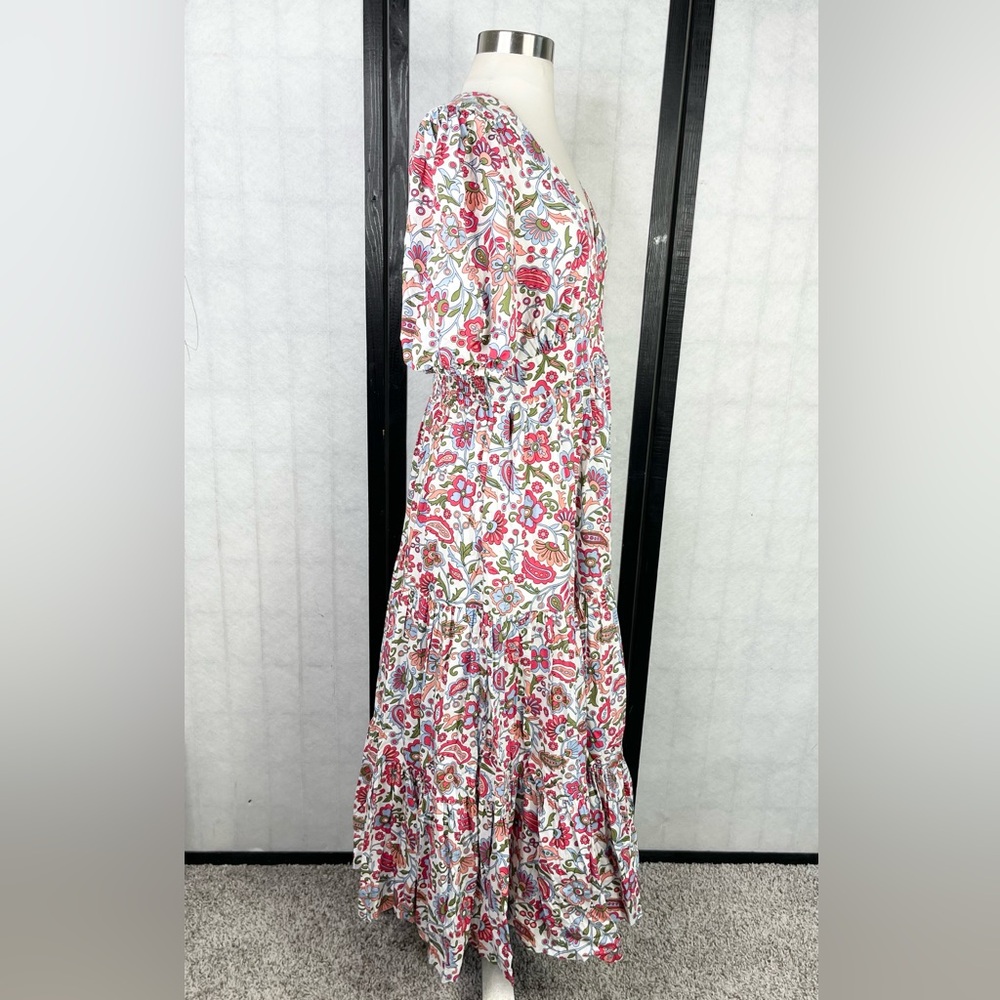 Boden puff sleeve Tiered Multicolor midi dress 8 - Picture 5 of 10